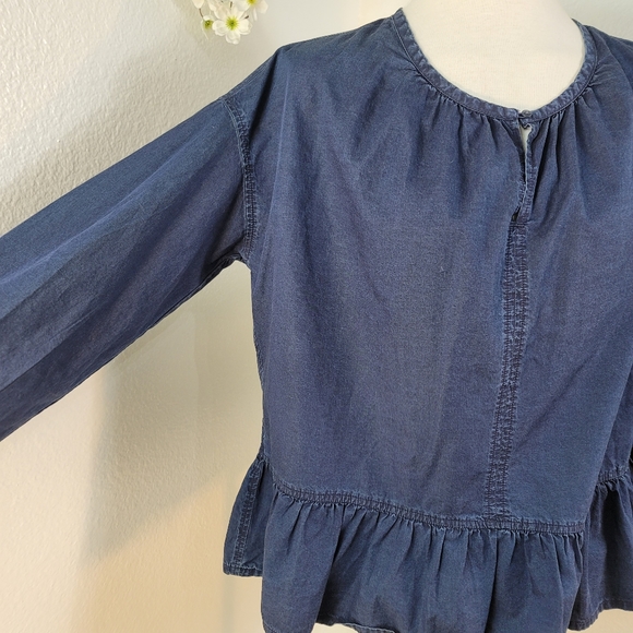 MADEWELL NAVY BLUE 100% COTTON WOMEN'S Denim BLOUSE RUFFLESLONG SLEEVES SZ SMALL - Picture 8 of 11